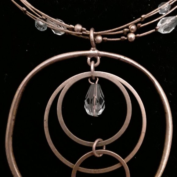 Vintage Minimalist Three Strand Necklace with Faux Crystal Beads - Picture 2 of 4